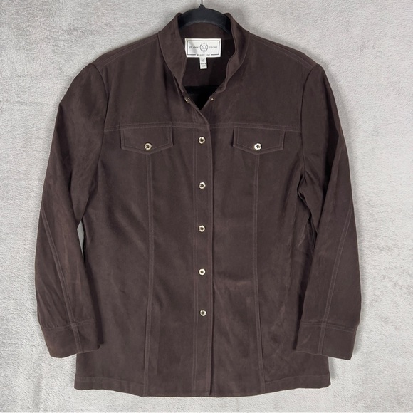St. John Sport by Marie Gray Tops - St. John Sport By‎ Marie Gray Faux Suede Snap Button Shirt Women's Small Brown